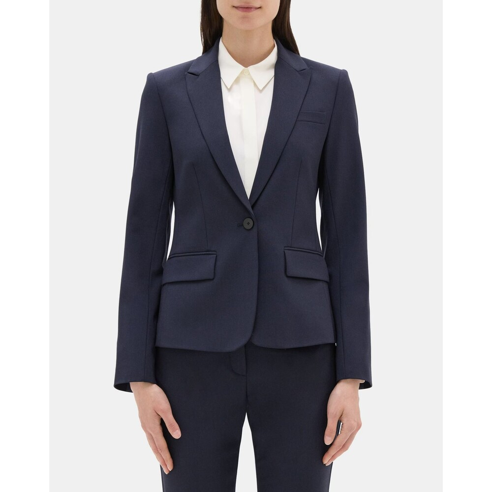 NWOT THEORY SEVONA NAVY STRETCH WOOL ONE BUTTON BLAZER SIZE 2 MSRP $395